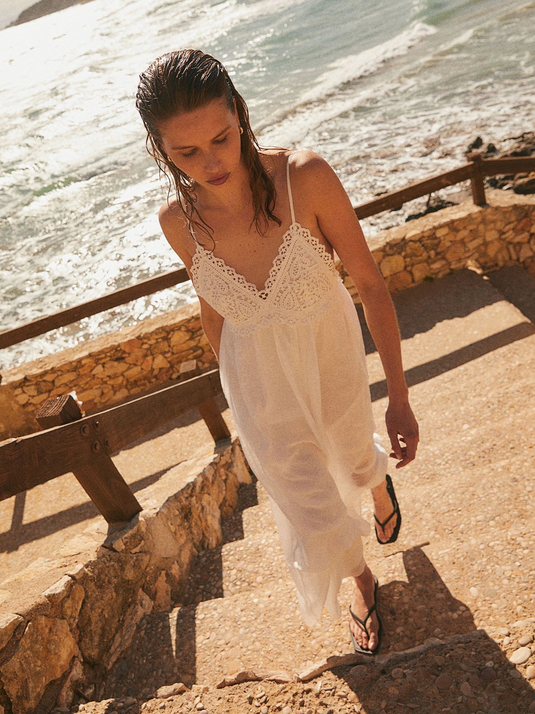 

H&M Embroidery-Detail Strappy Dress, White
