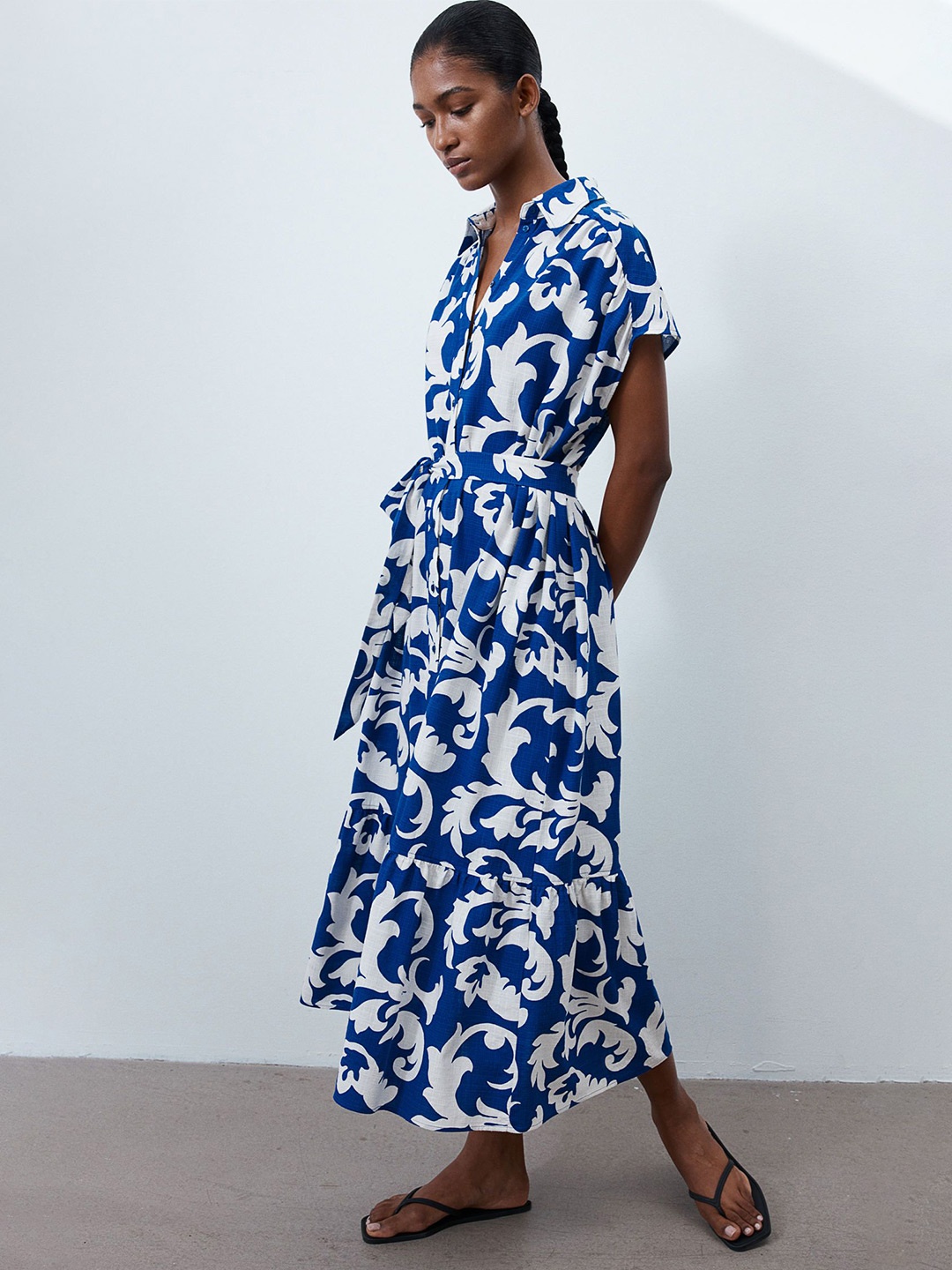 

H&M Oversized Tie-Belt Dress, Blue