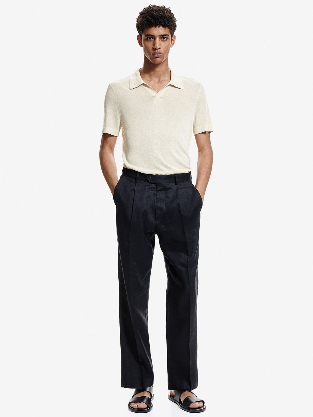 

H&M Slim Fit Glittery Polo Shirt, White