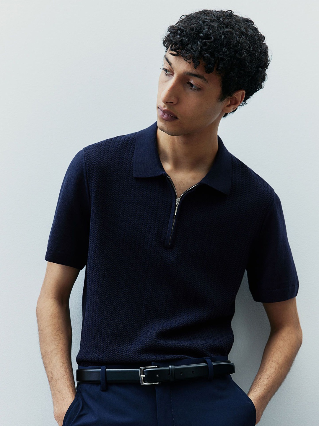 

H&M Slim Fit Zip-Top Polo Shirt, Blue