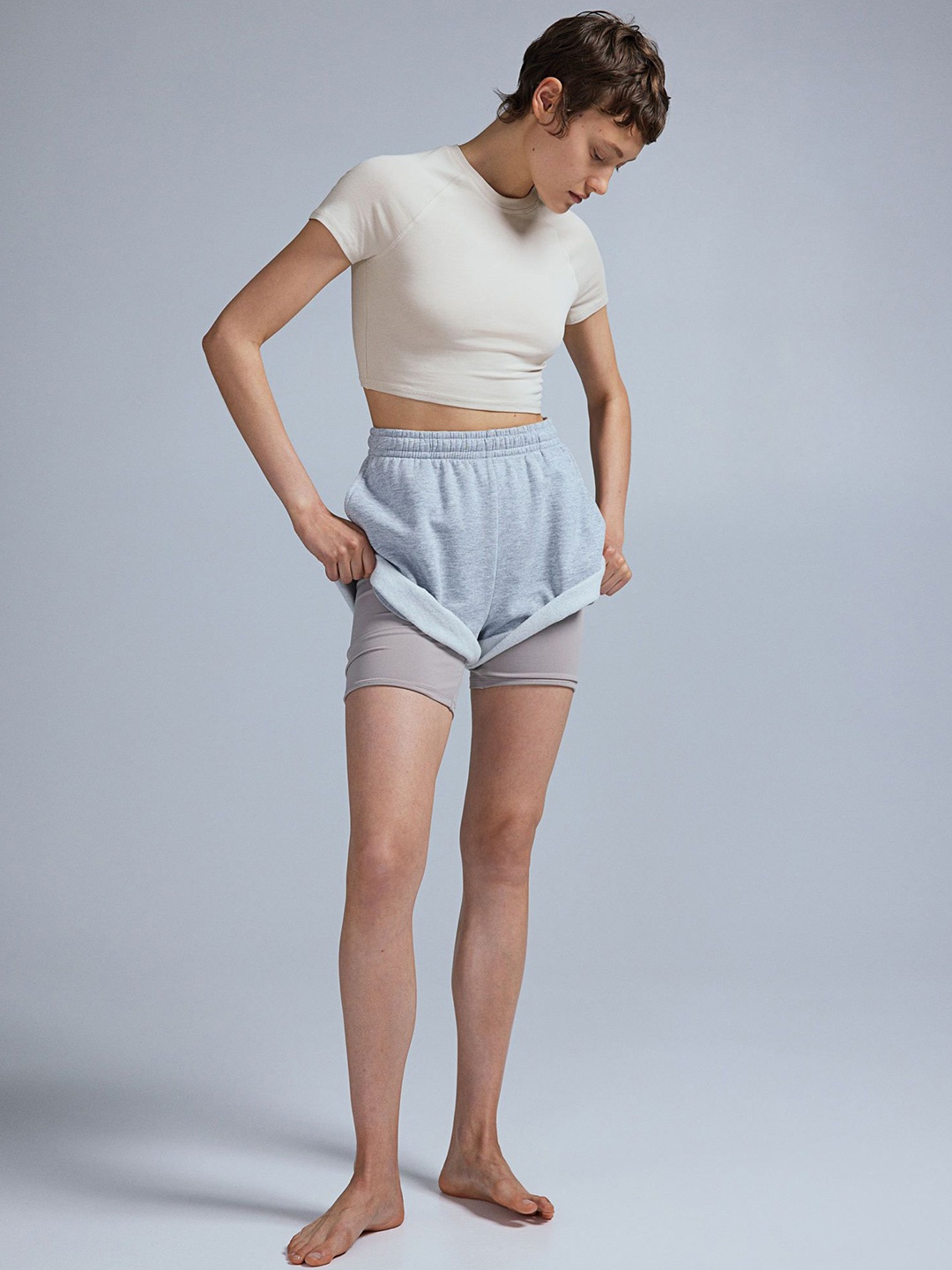 

H&M Cropped T-Shirt, Beige