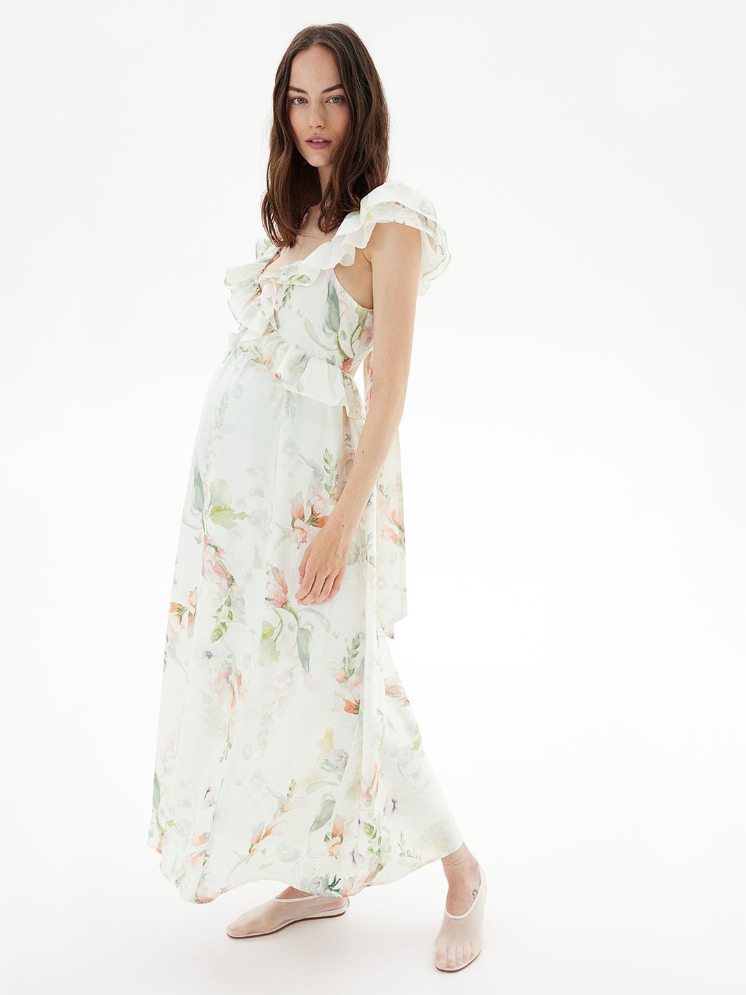 

H&M MAMA Frill-Trimmed Dress, White