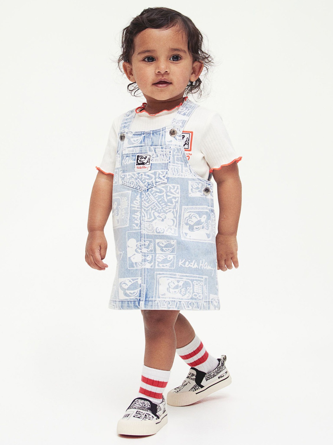 

H&M Infant Girls Patterned Dungaree Dress, Blue