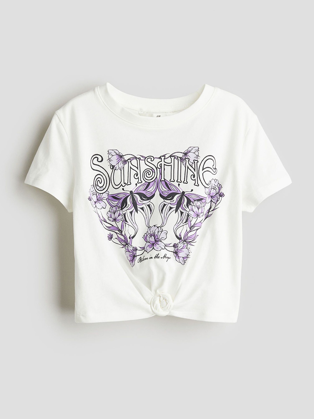 

H&M Girls Knot-Detail T-Shirts, White