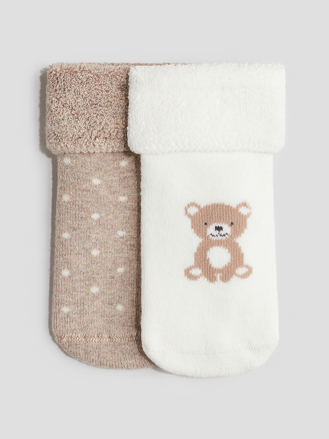 

H&M Boys 2-Pack Terry Socks, Beige