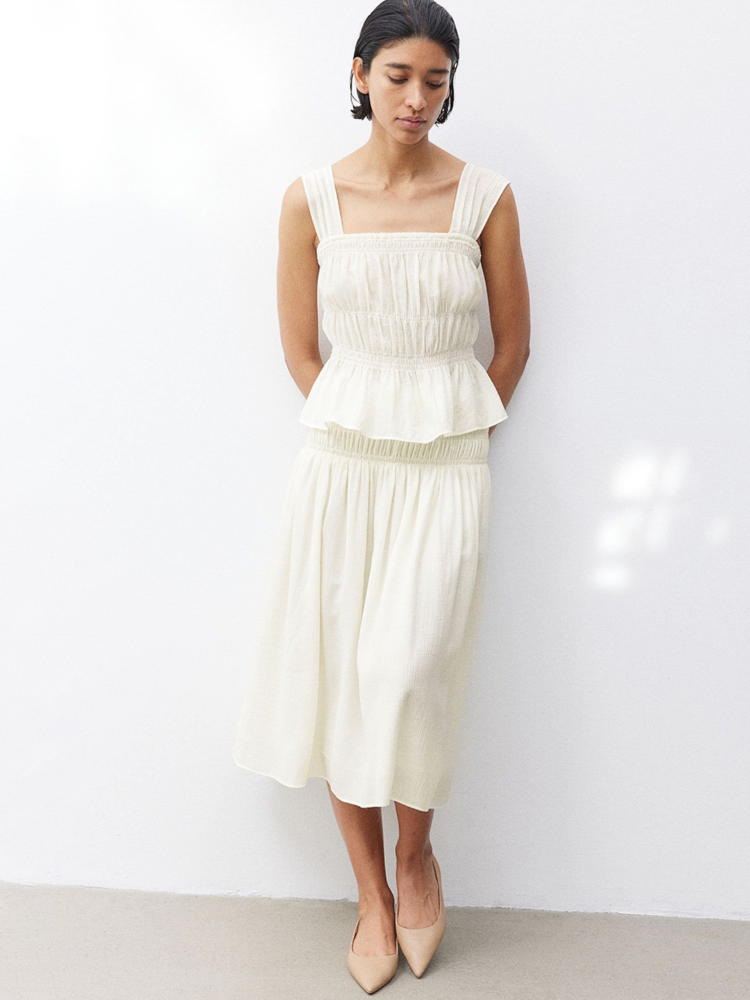 

H&M Smock-Waisted Crepe Skirt, White