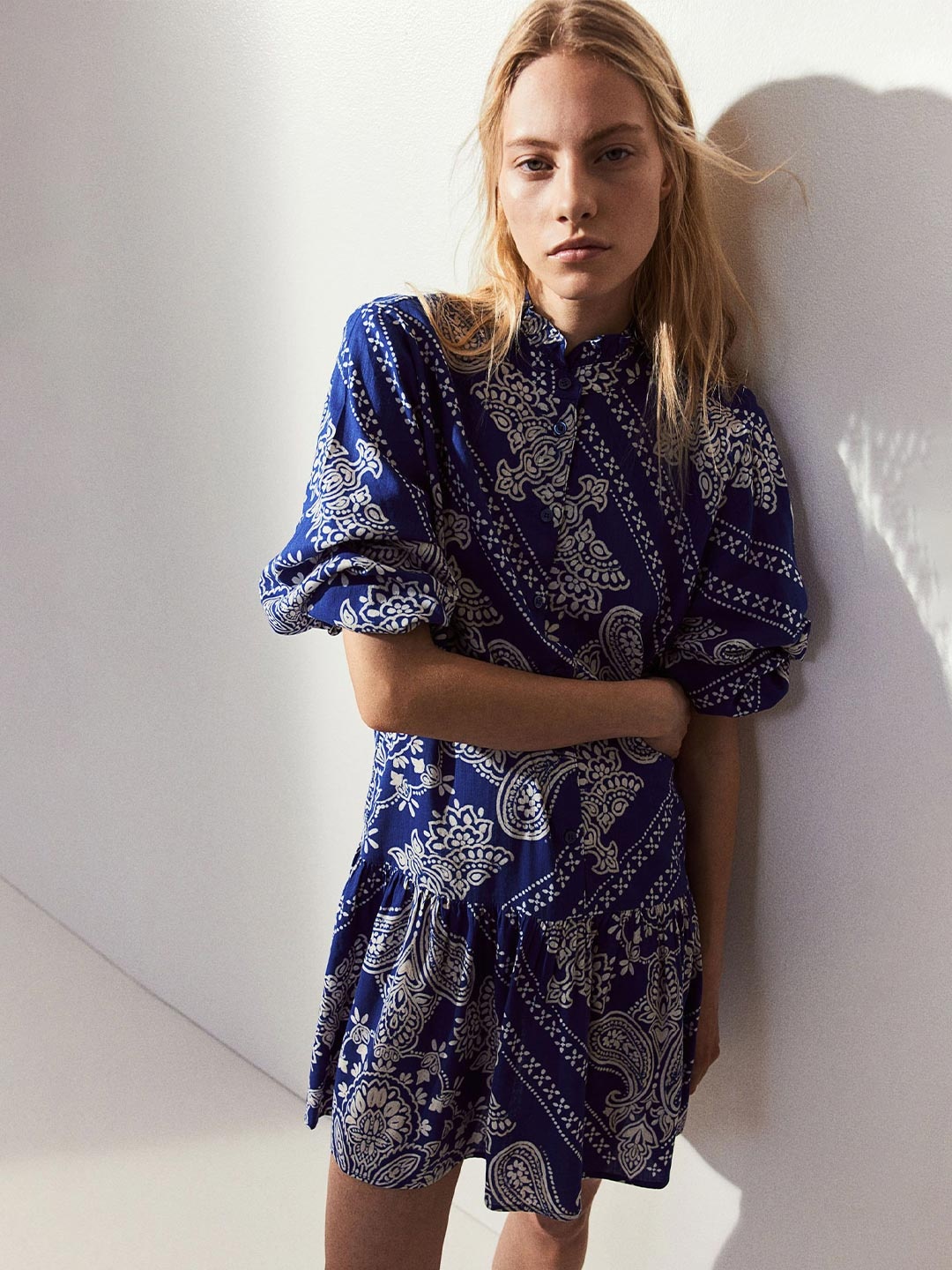 

H&M Frilled-Collar Dresses, Blue