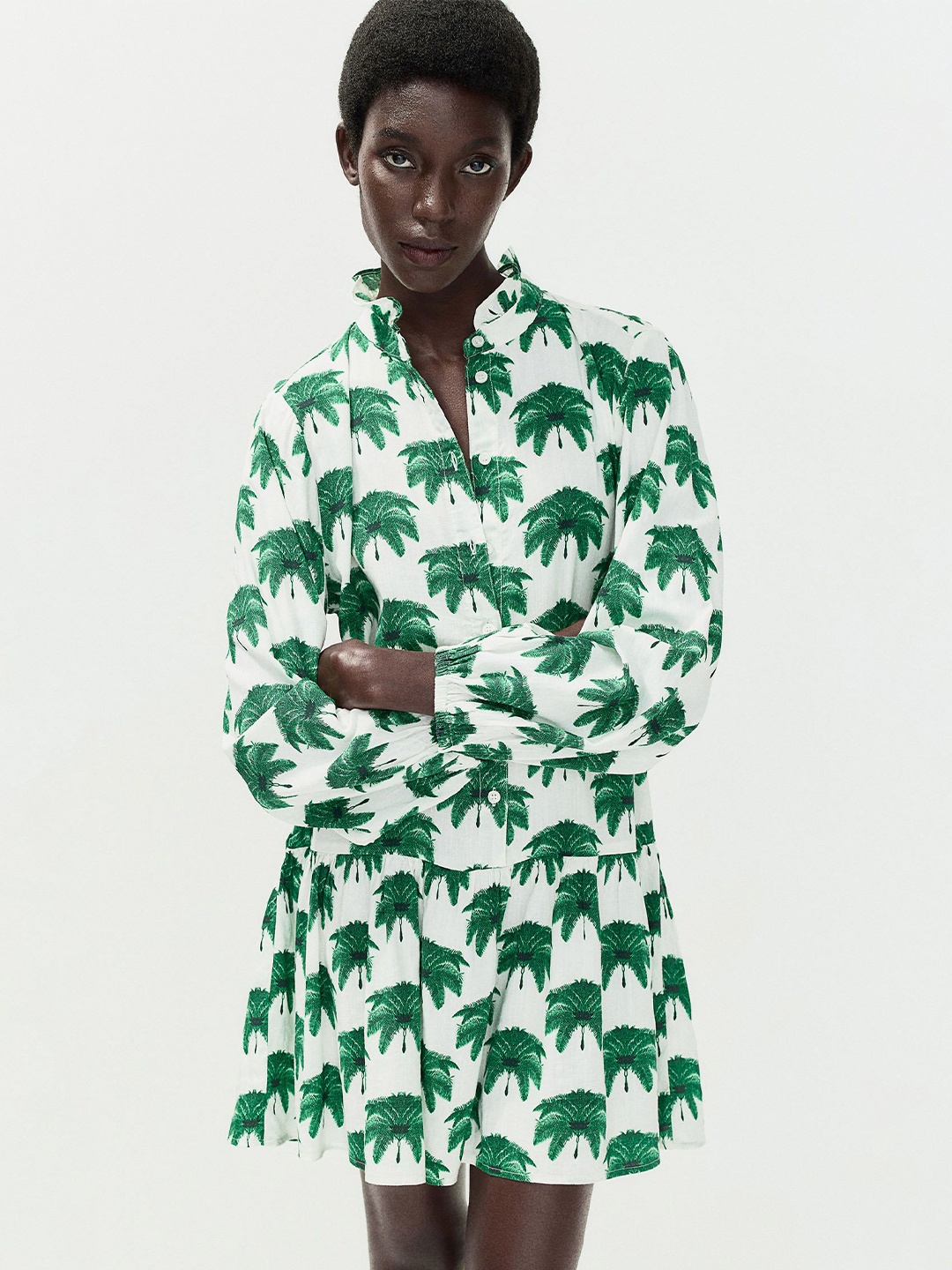 

H&M Frilled-Collar Dress, Green