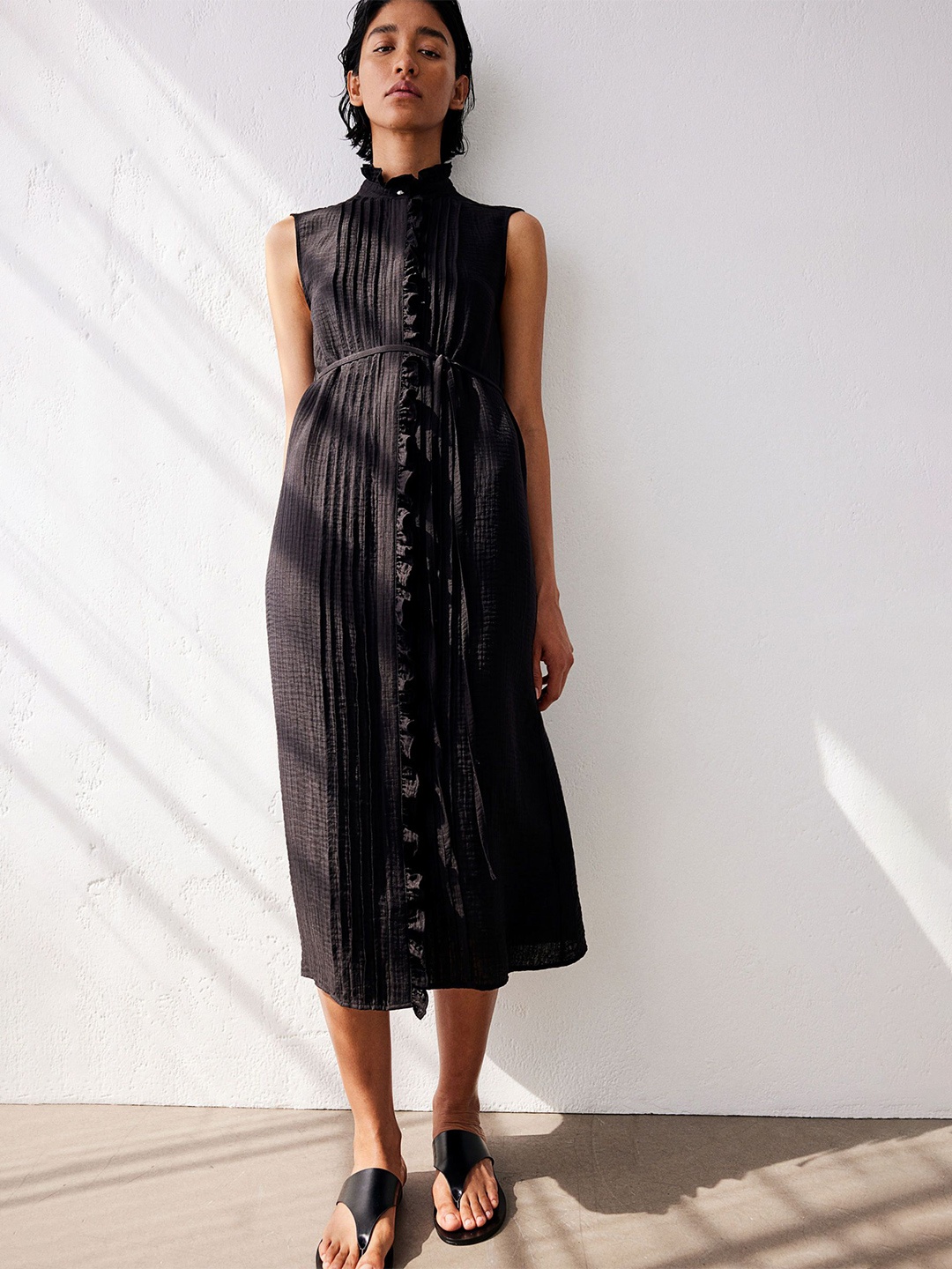

H&M Frill-Trimmed Muslin Dress, Black