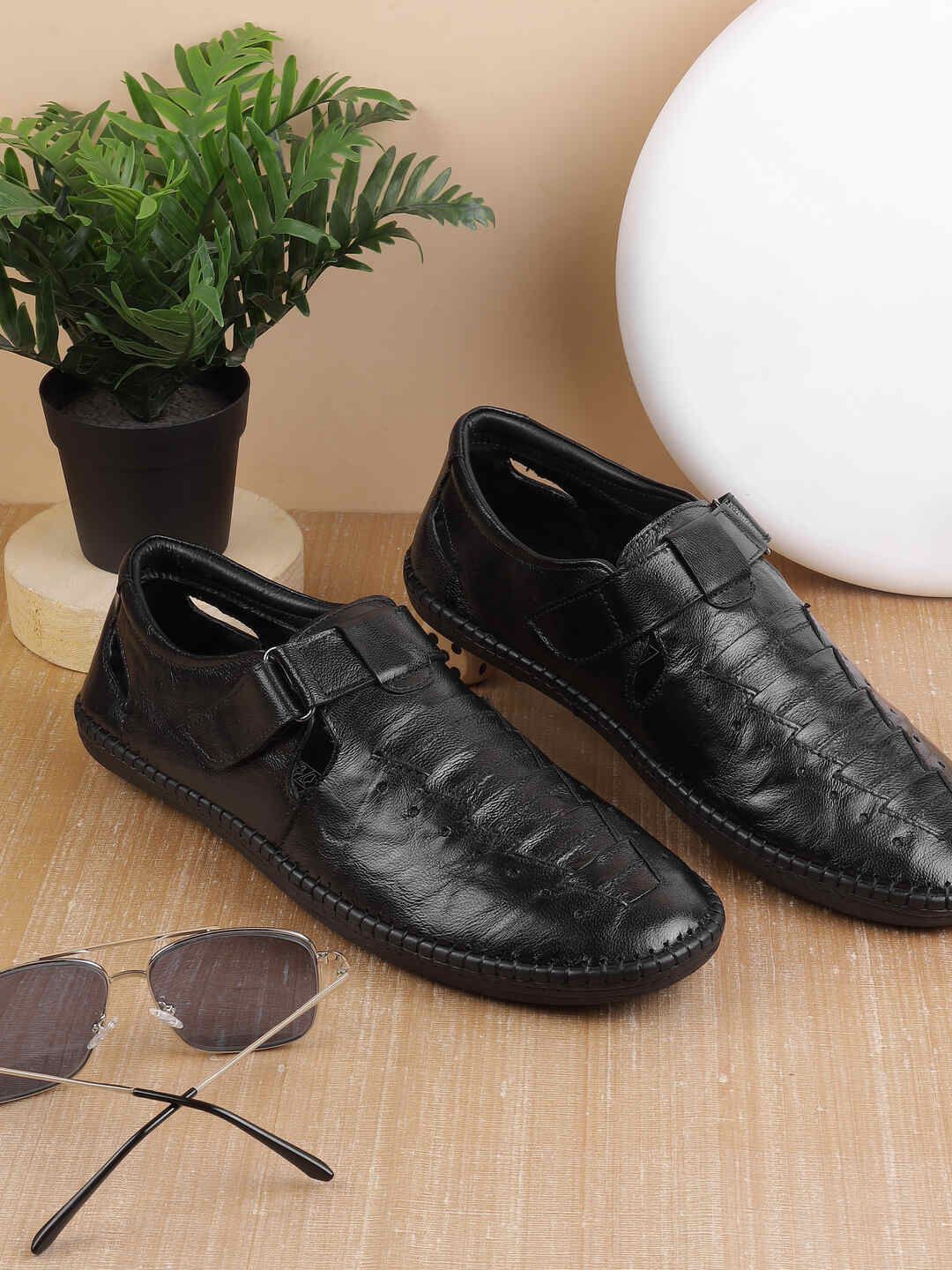 

Mochi Men Leather Shoe-Style Sandals, Black