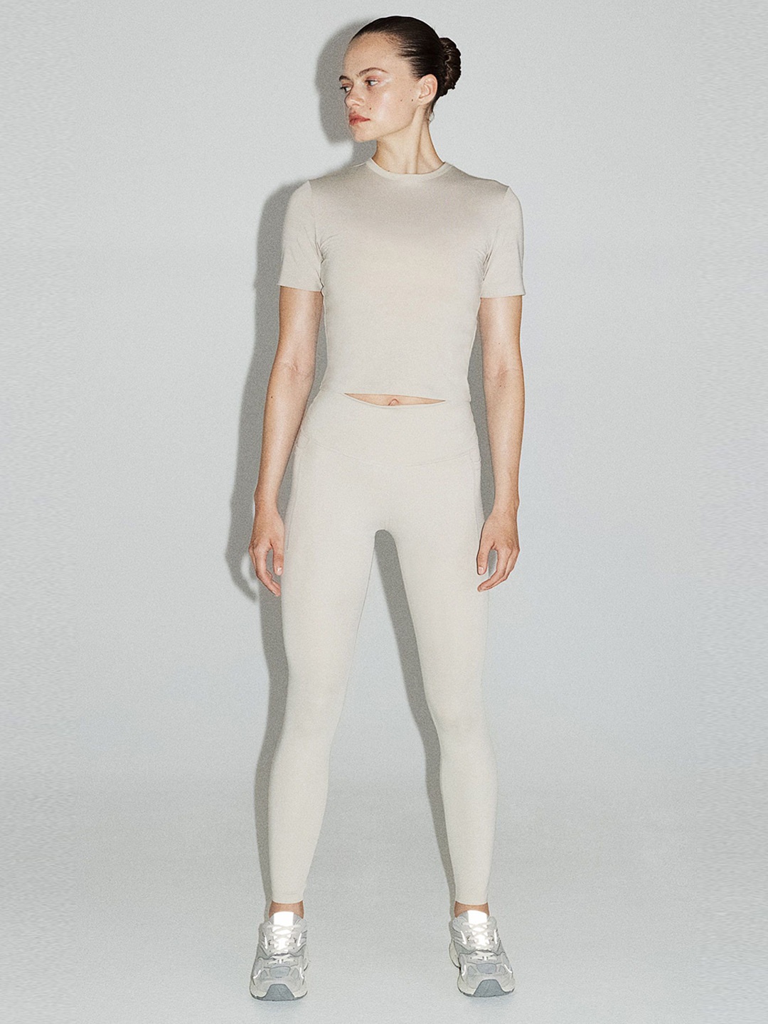 

H&M DryMove Cropped Sports Top, Beige