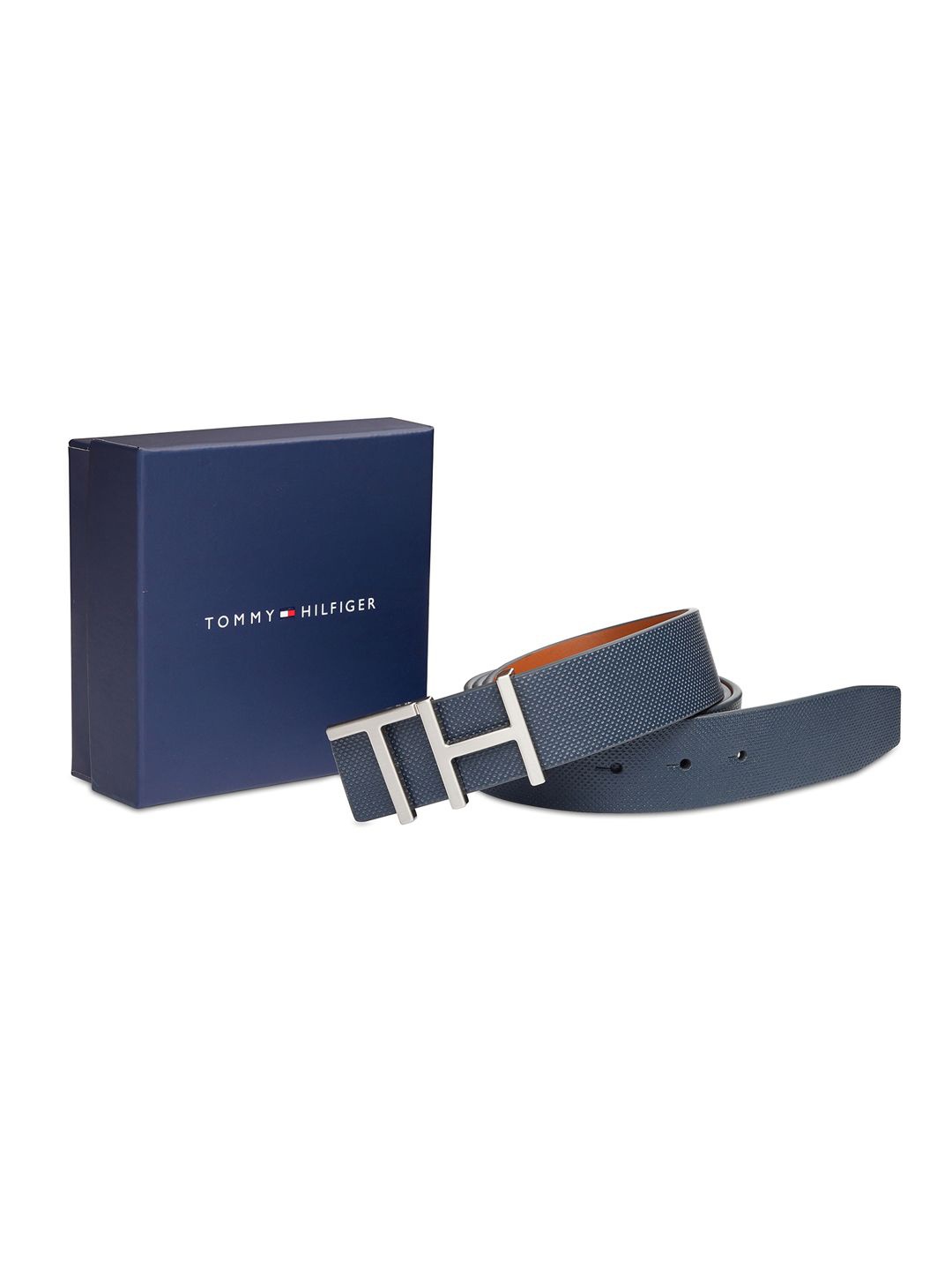 

Tommy Hilfiger Men Textured Leather Reversible Belt, Navy blue