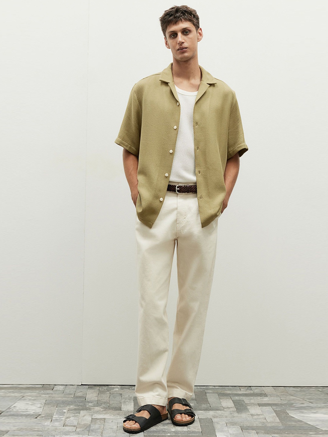 H&M Textured Resort Shirts, Green