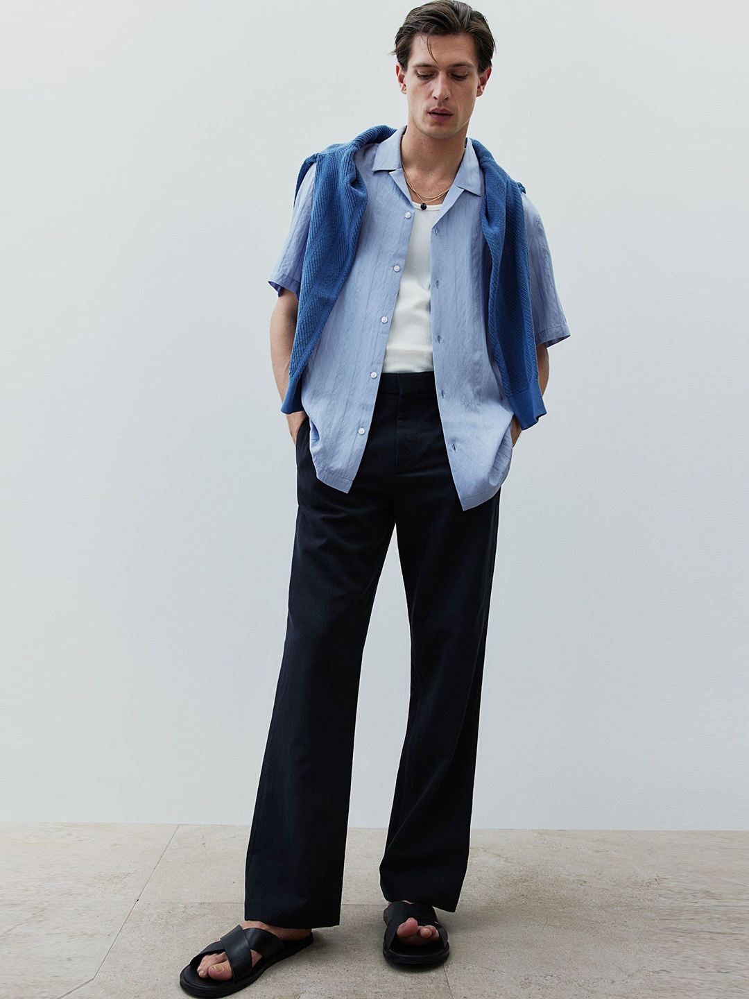 

H&M Textured-Weave Resort Shirts, Blue