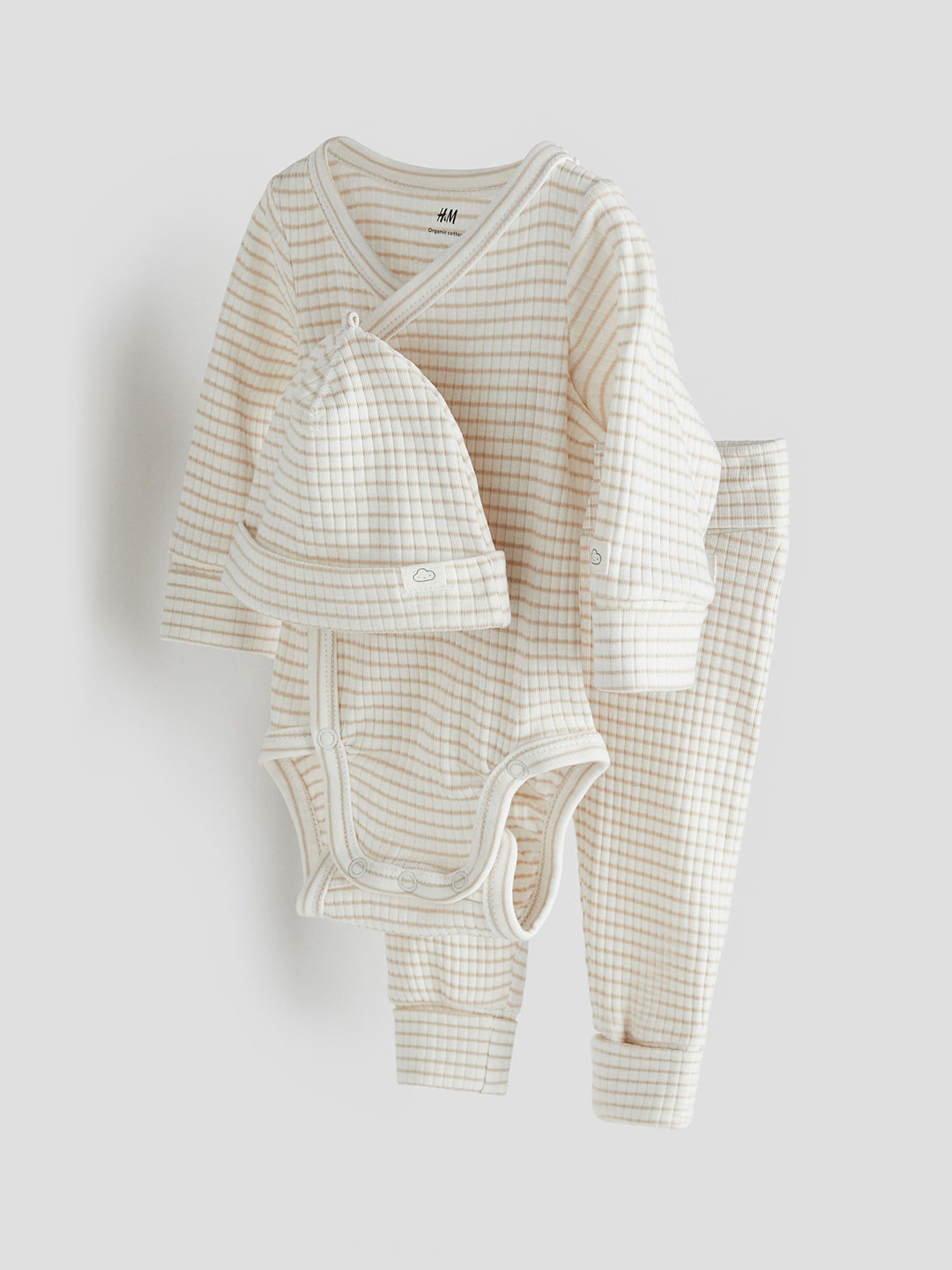

H&M Boys Printed Adjustable Fit Bodysuit Set, Beige