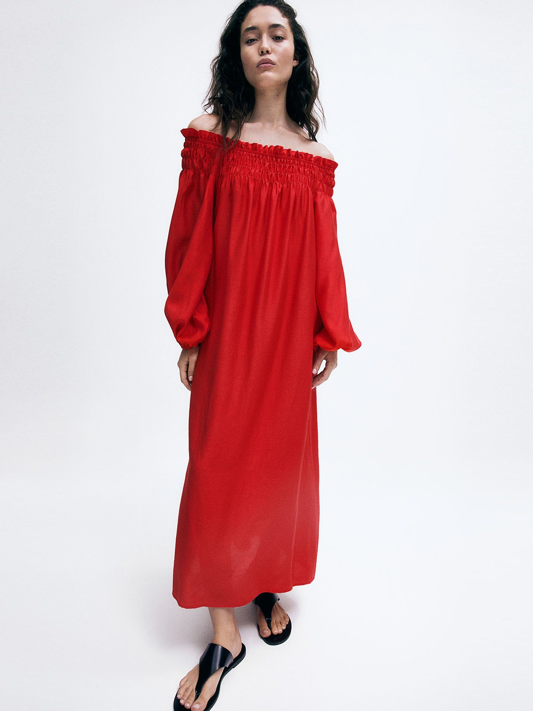 

H&M Oversized Off-The-Shoulder Dress, Red
