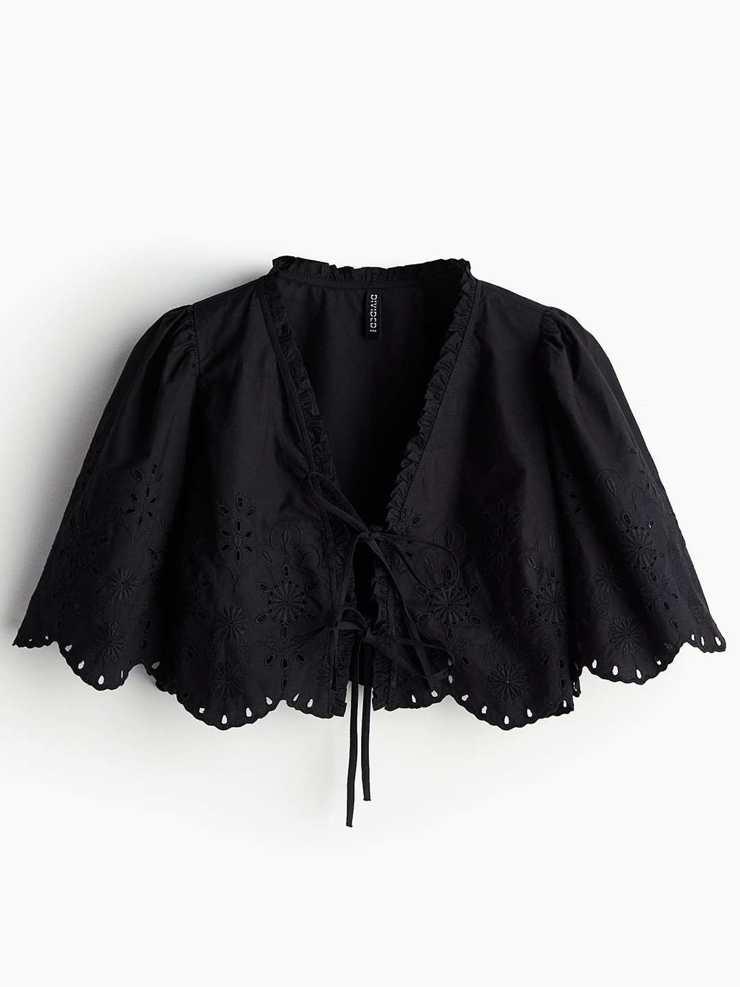

H&M Cropped Broderie Anglaise Blouse Tops, Black
