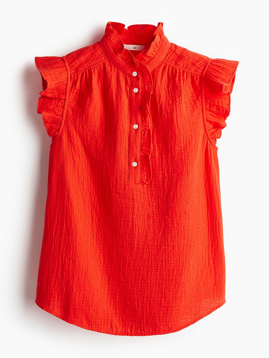 

H&M Women Flutter-Sleeved Muslin Blouse, Red
