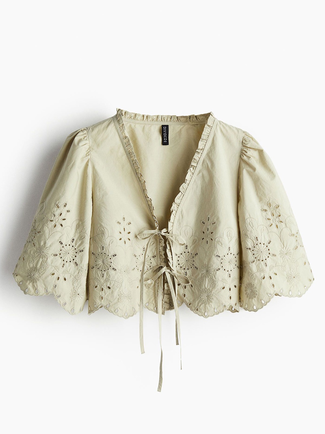 

H&M Women Cropped Broderie Anglaise Blouse, Green