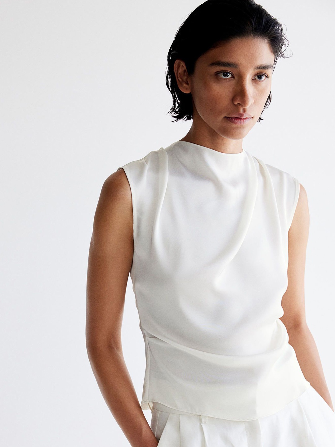 

H&M Draped Satin Tops, White