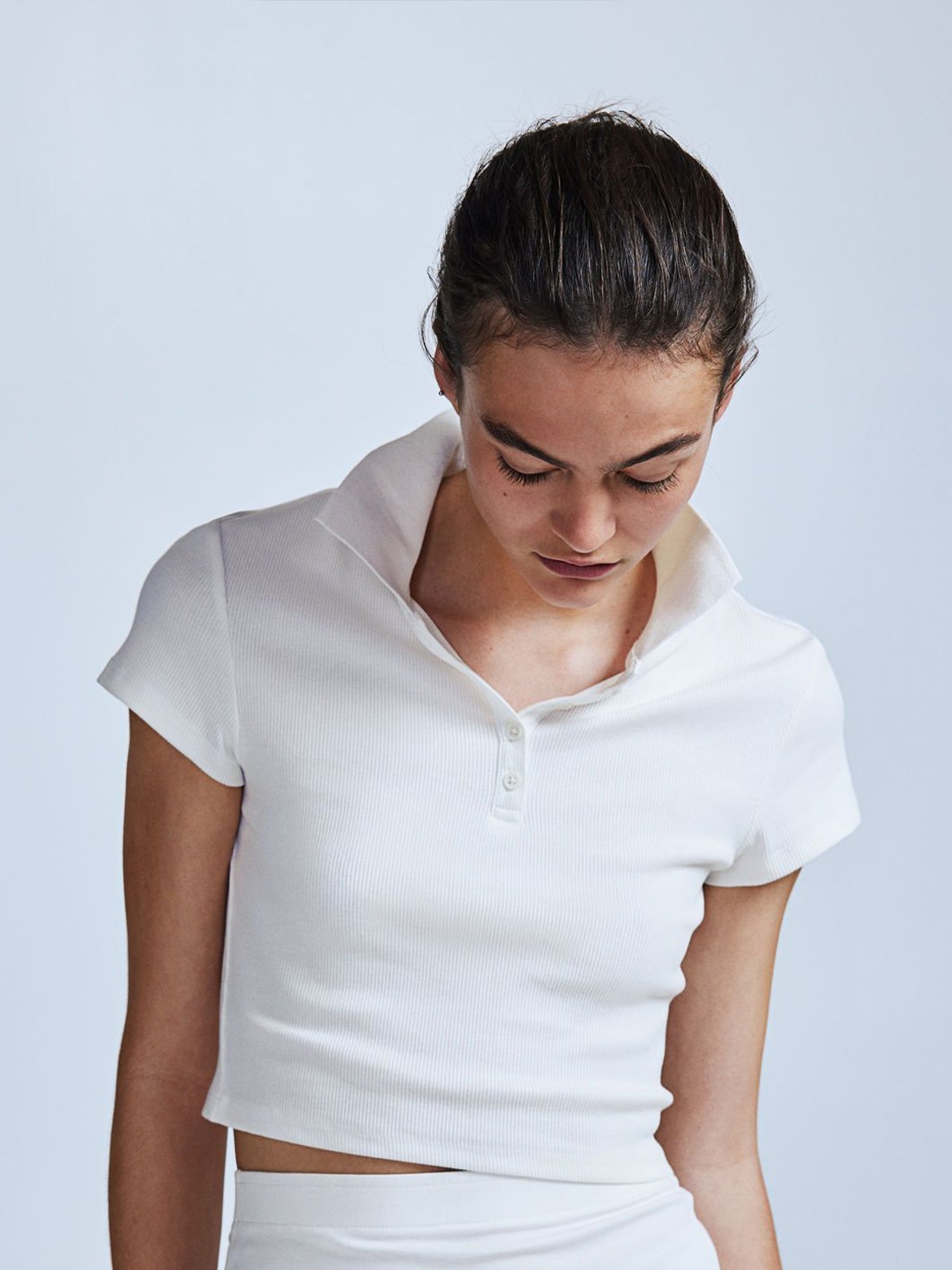 

H&M Ribbed Polo Shirt, White