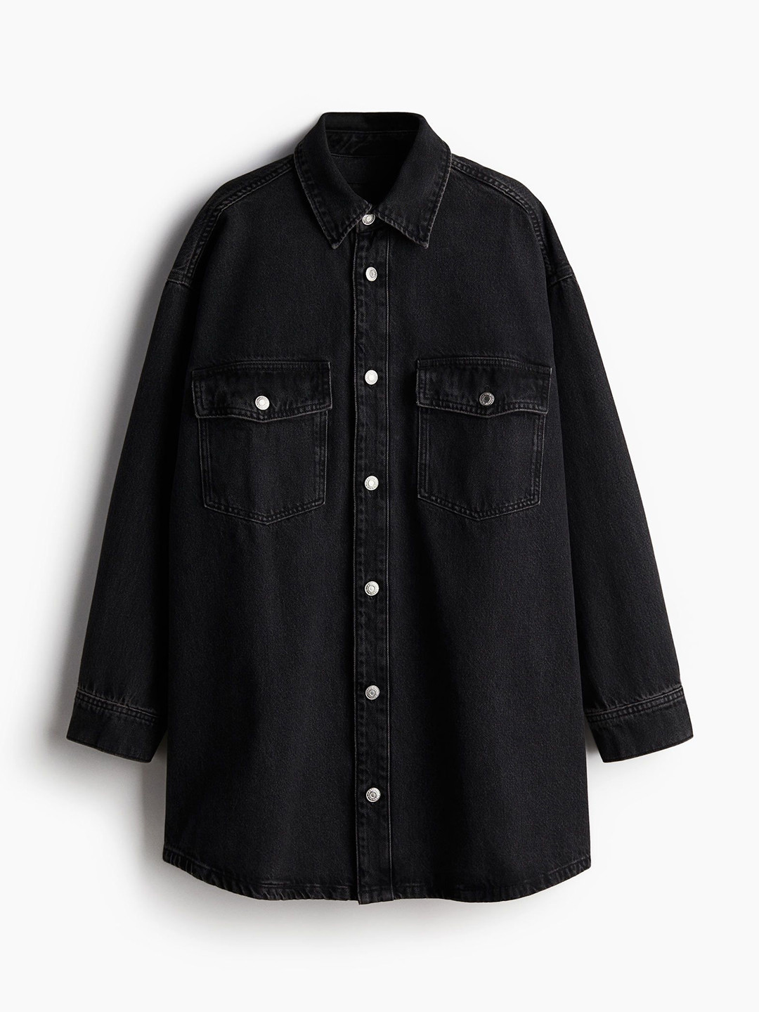 

H&M Pure Cotton Oversized Denim Shirt, Black