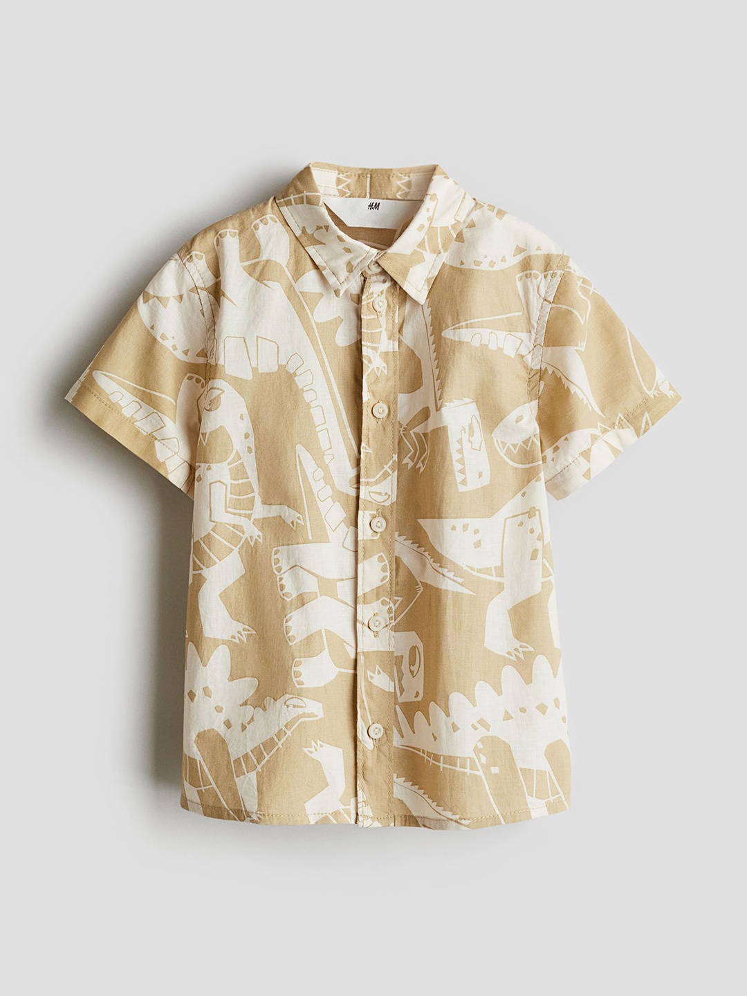 

H&M Boys Short-Sleeved Cotton Shirt, Beige