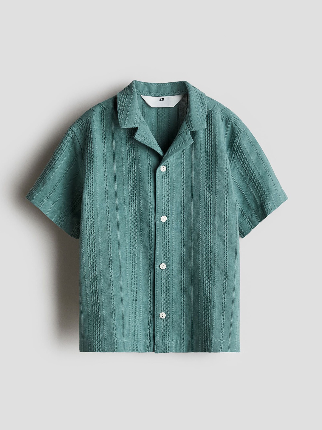 H&M Infant Boys Pure Cotton Textured Resort Shirt, Green