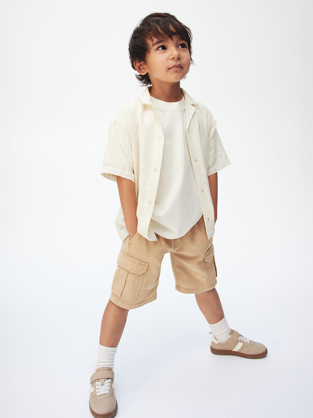 

H&M Infant Boys Pure Cotton Textured Resort Shirt, Off white