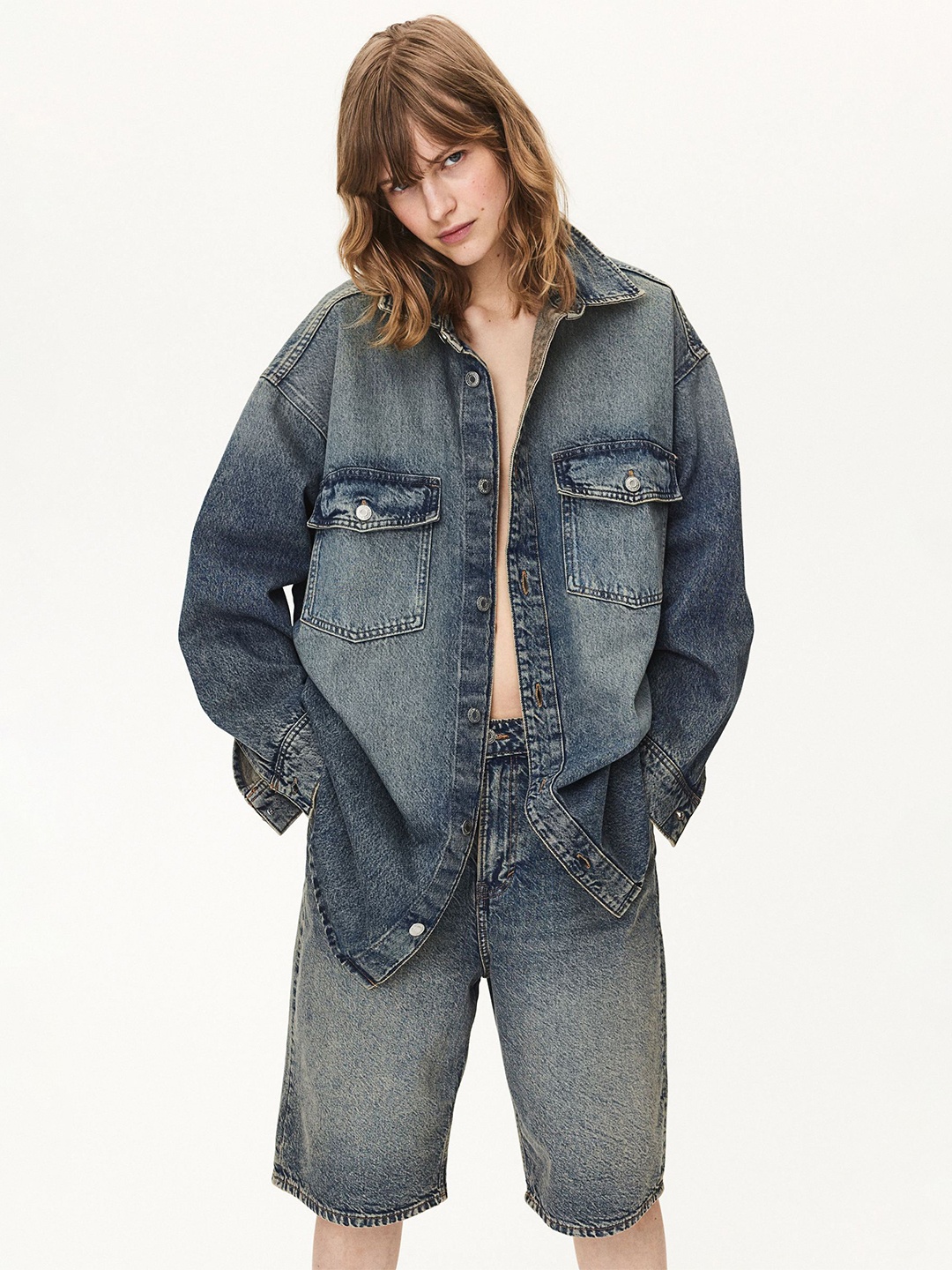 

H&M Oversized Denim Shirts, Blue
