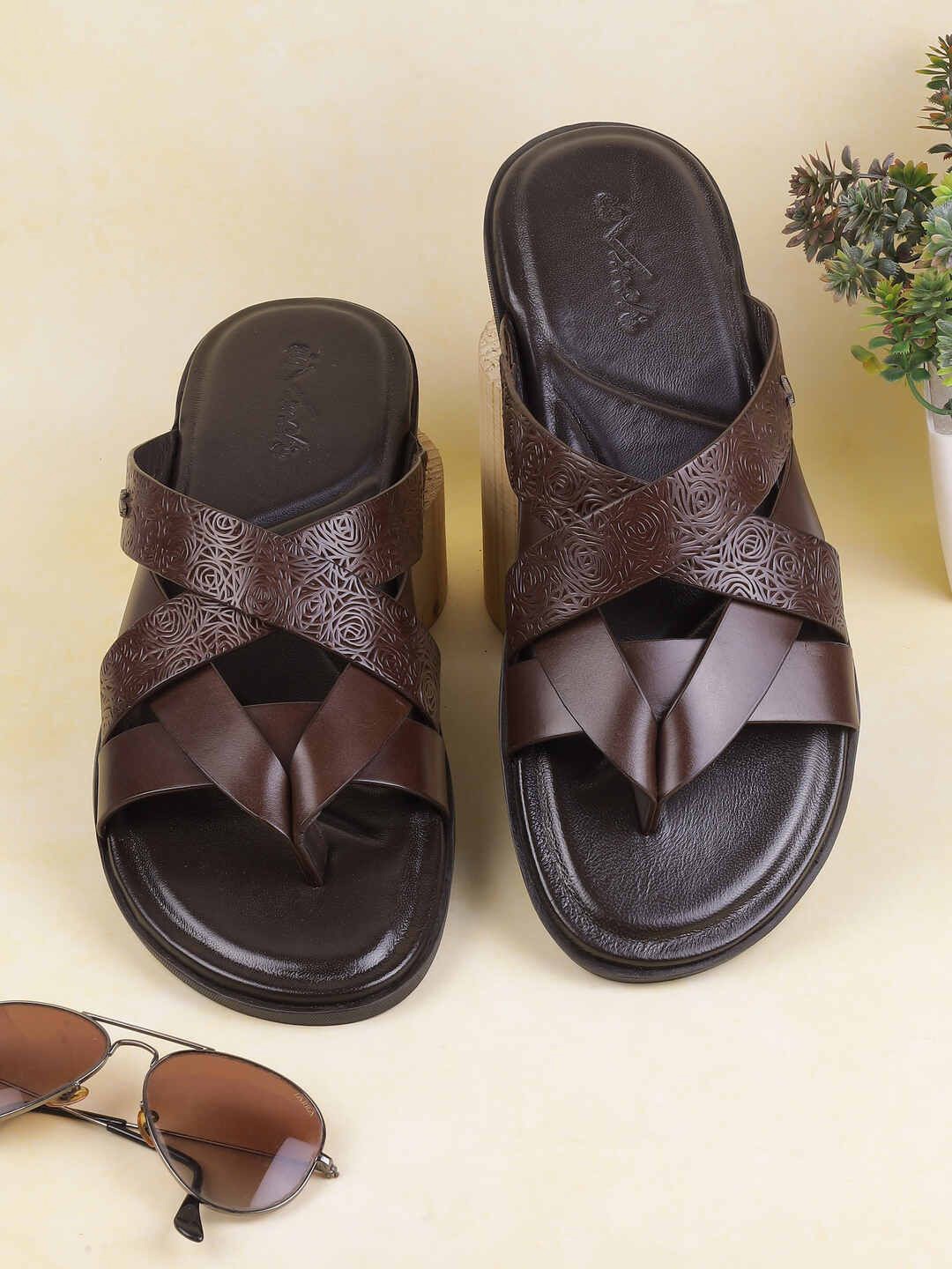 

DAVINCHI Men Leather Comfort Sandals, Brown