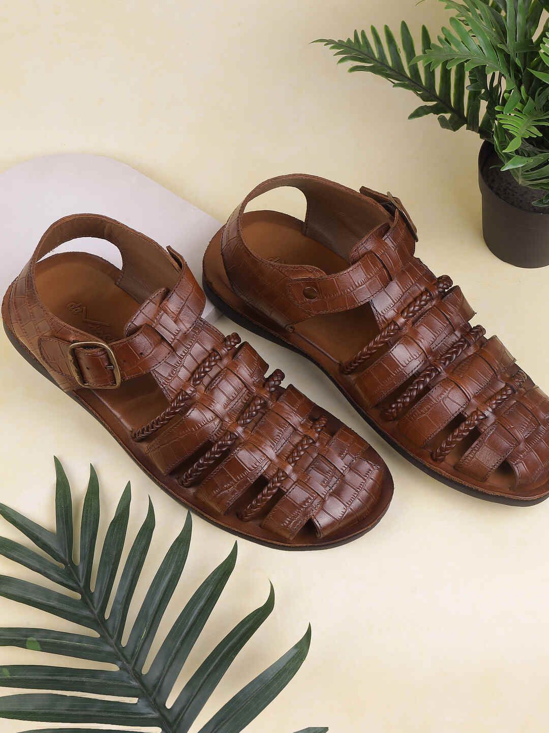 

DAVINCHI Men Leather Shoe-Style Sandals, Tan