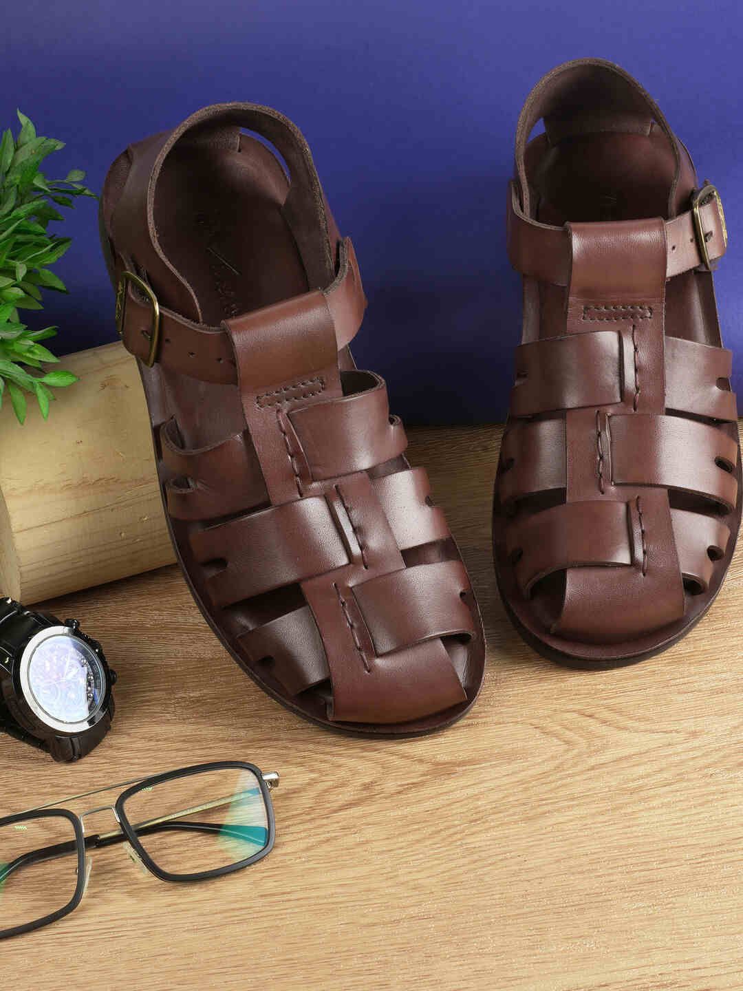 

DAVINCHI Men Leather Fisherman Sandals, Brown