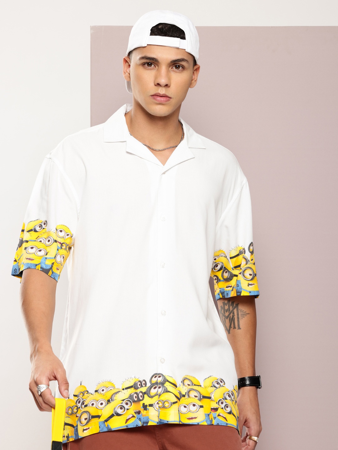 

Kook N Keech Men Comfort Minions Printed Cuban Collar Casual Shirt, White