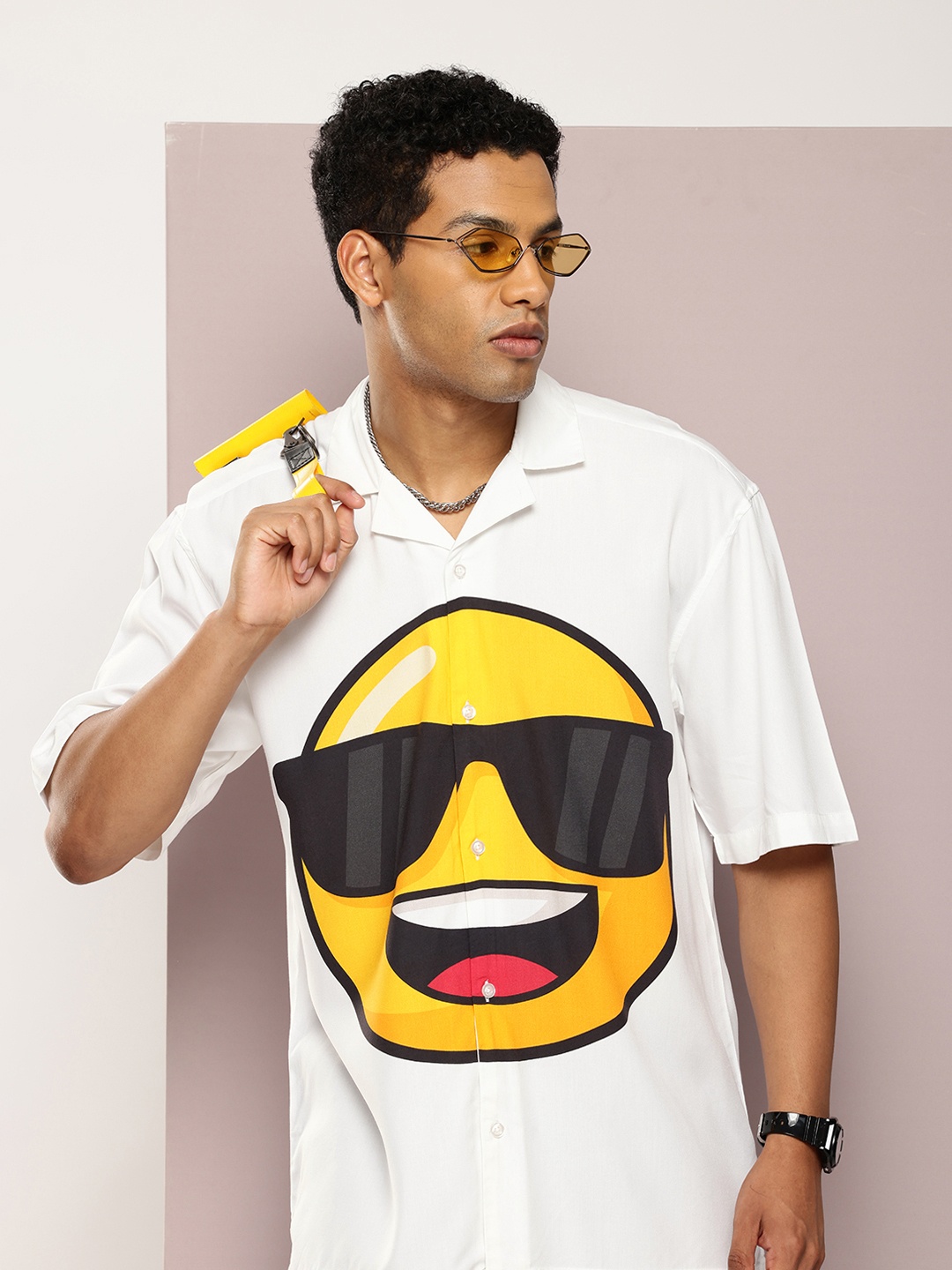 

Kook N Keech Men Comfort Graphic Printed Cuban Collar Casual Shirt, White