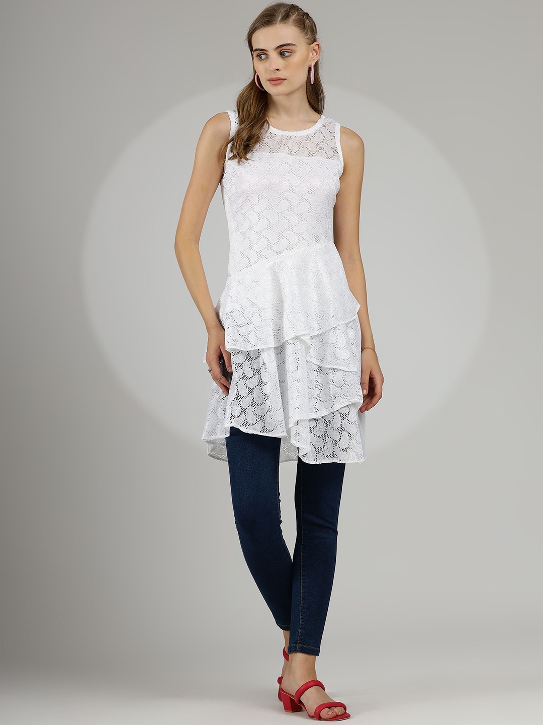 

WESTHOOD Lace Fit & Flare Dress, White