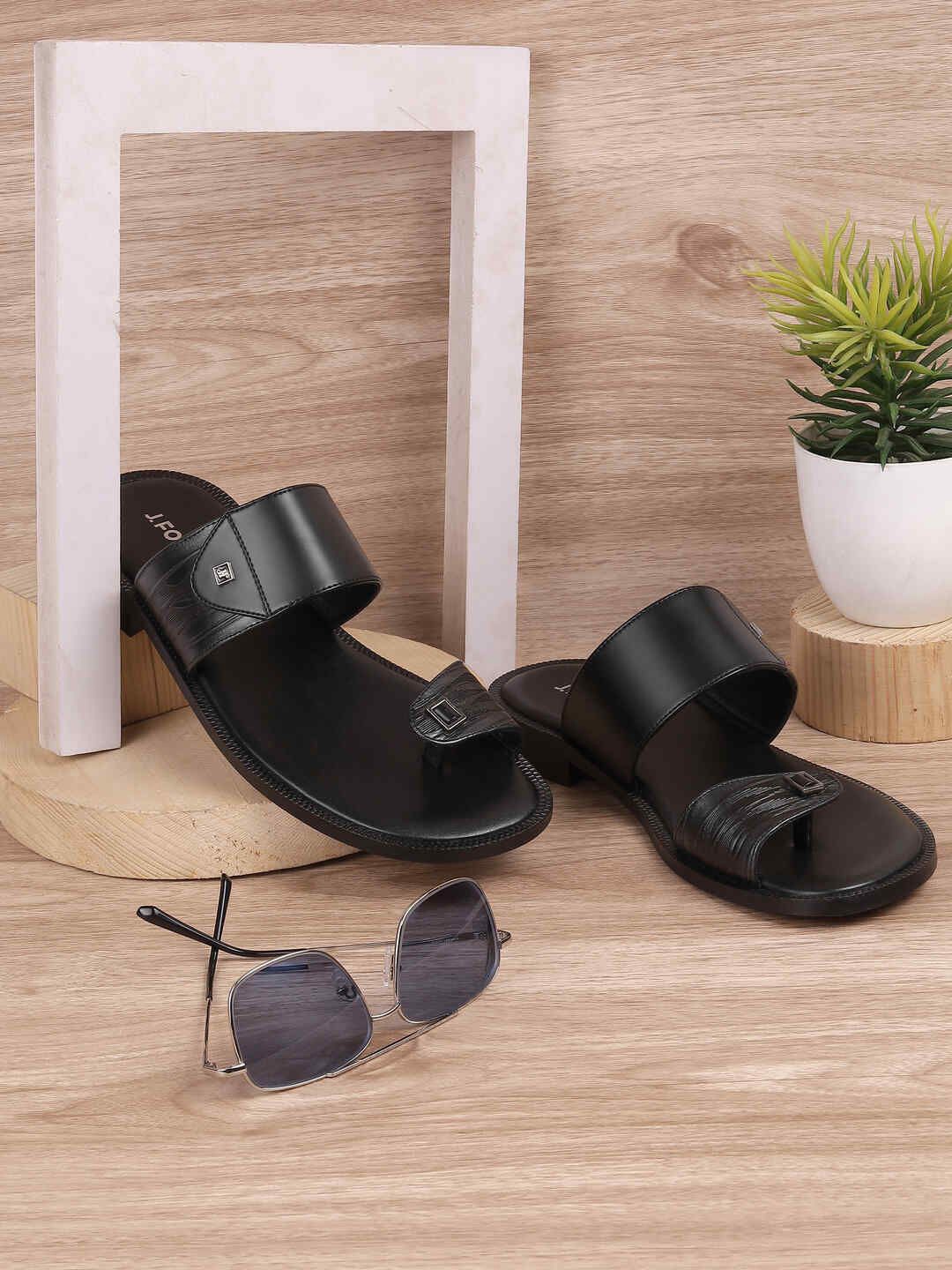 

J.FONTINI Men Leather Comfort Sandals, Black