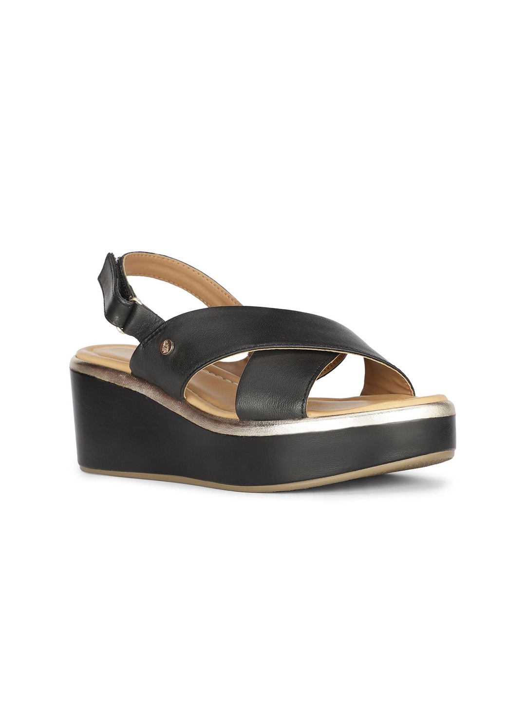 

Hush Puppies Leather Wedge Sandals with Buckles, Black