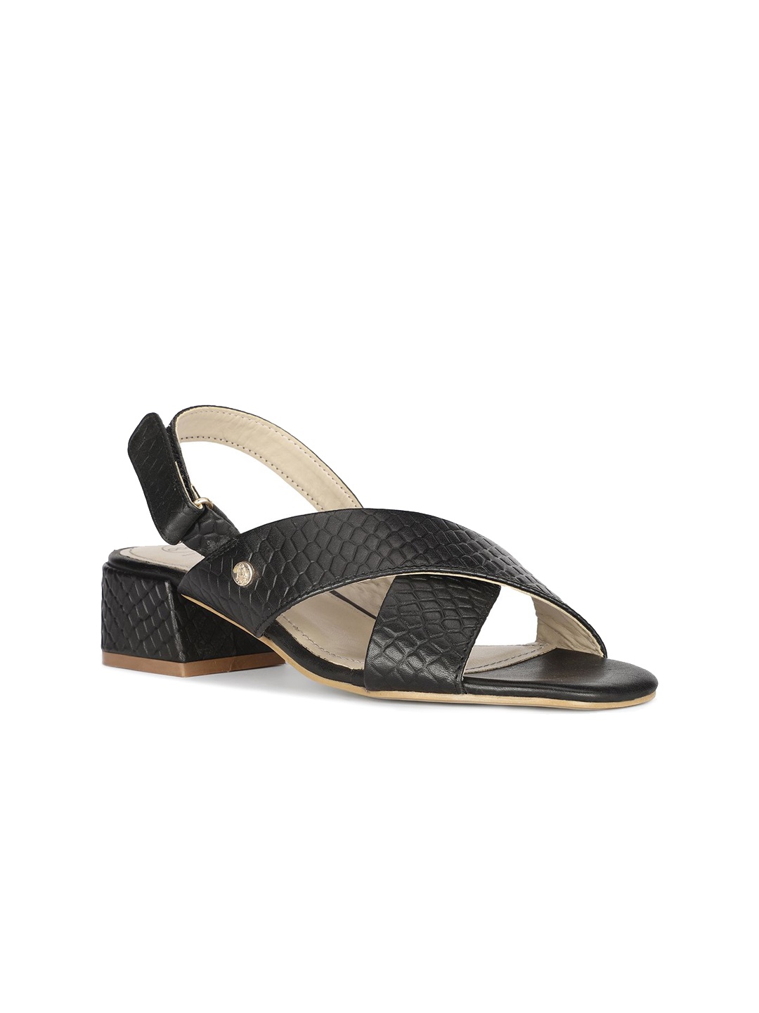 

Hush Puppies Leather Block Sandals with Laser Cuts, Black