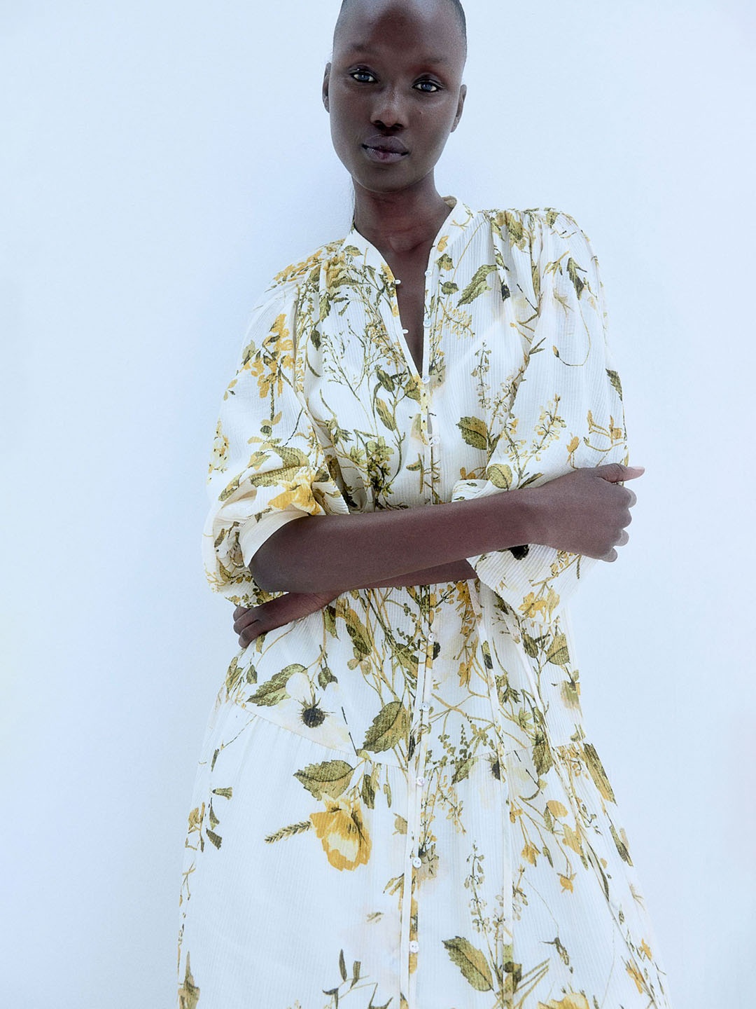 H&M Printed Oversized Crinkled Dress, White