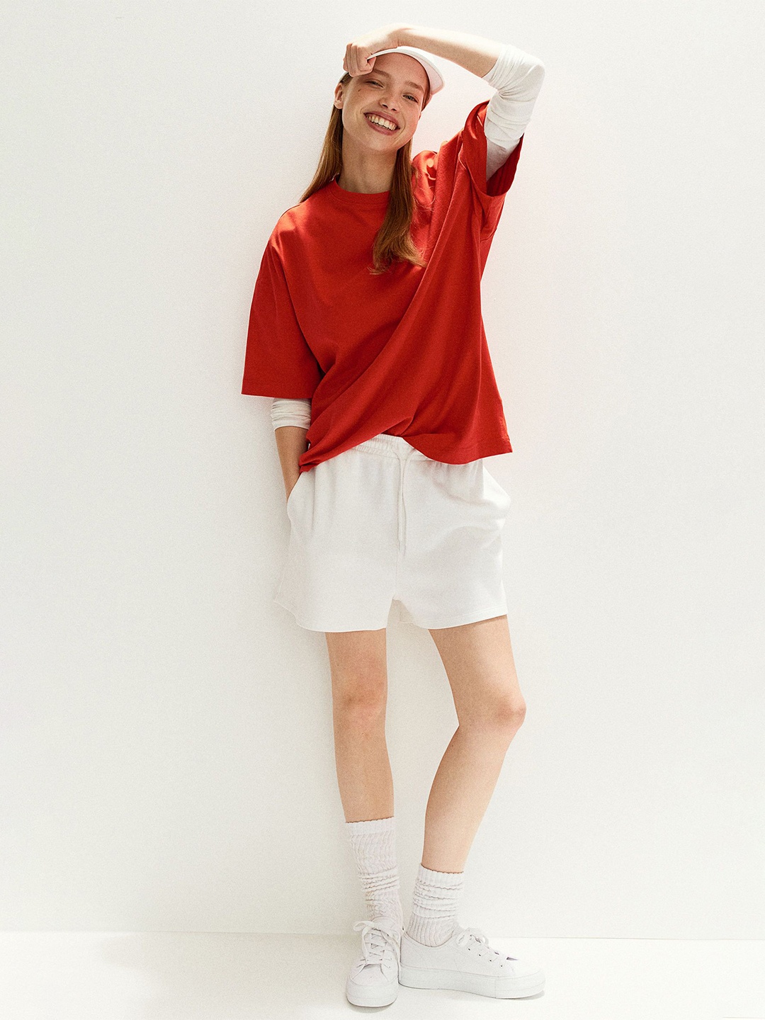 

H&M Pure Cotton Oversized T-Shirt, Red