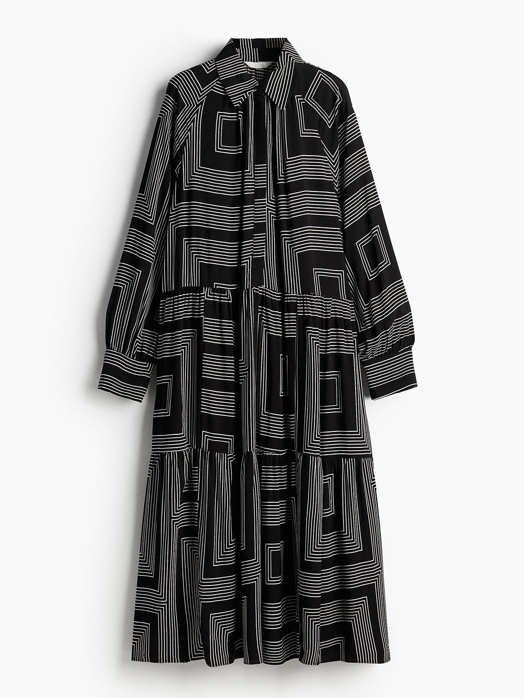 

H&M Printed Midi Shirt Dress, Black