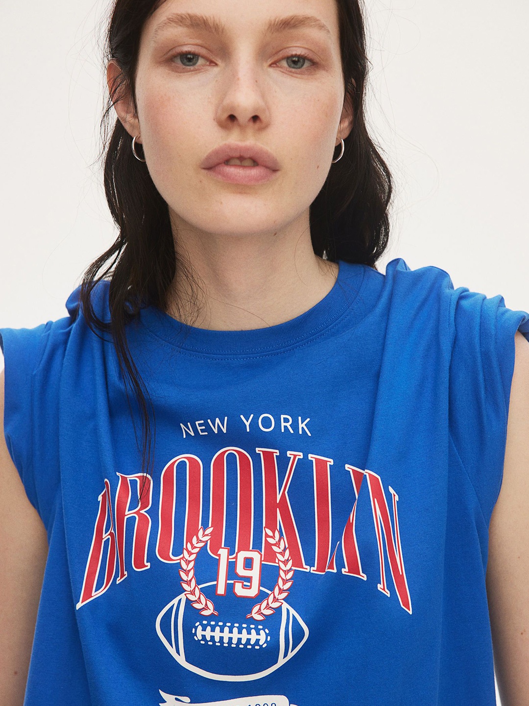 

H&M Printed Pure Cotton Oversized T-Shirt, Blue