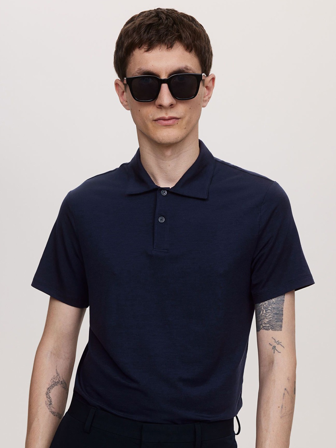 

H&M Slim Fit Lyocell Polo Shirt, Blue