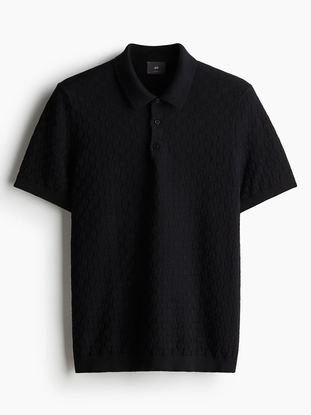 

H&M Slim Fit Textured-Knit Polo Shirt, Black