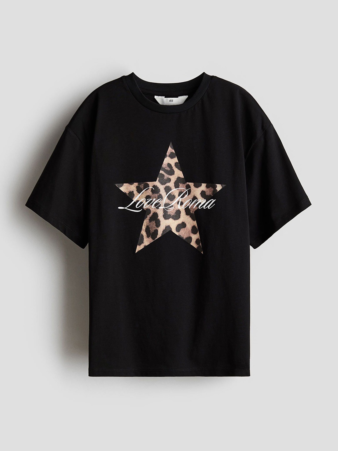

H&M Girls Motif Printed Pure Cotton Oversized T-Shirt, Black