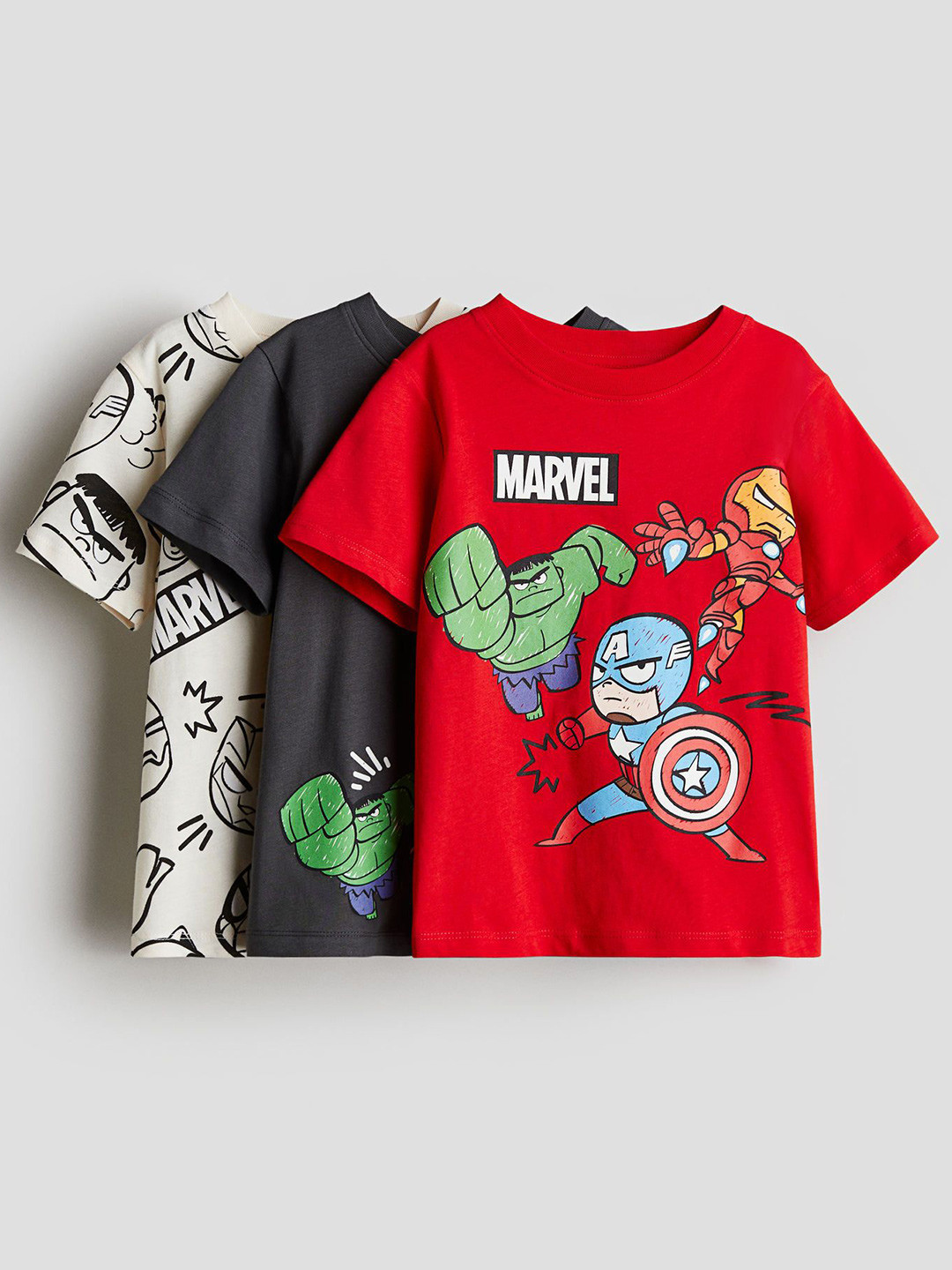 

H&M Infant Boys Pack Of 3 Printed Pure Cotton T-Shirts, Red