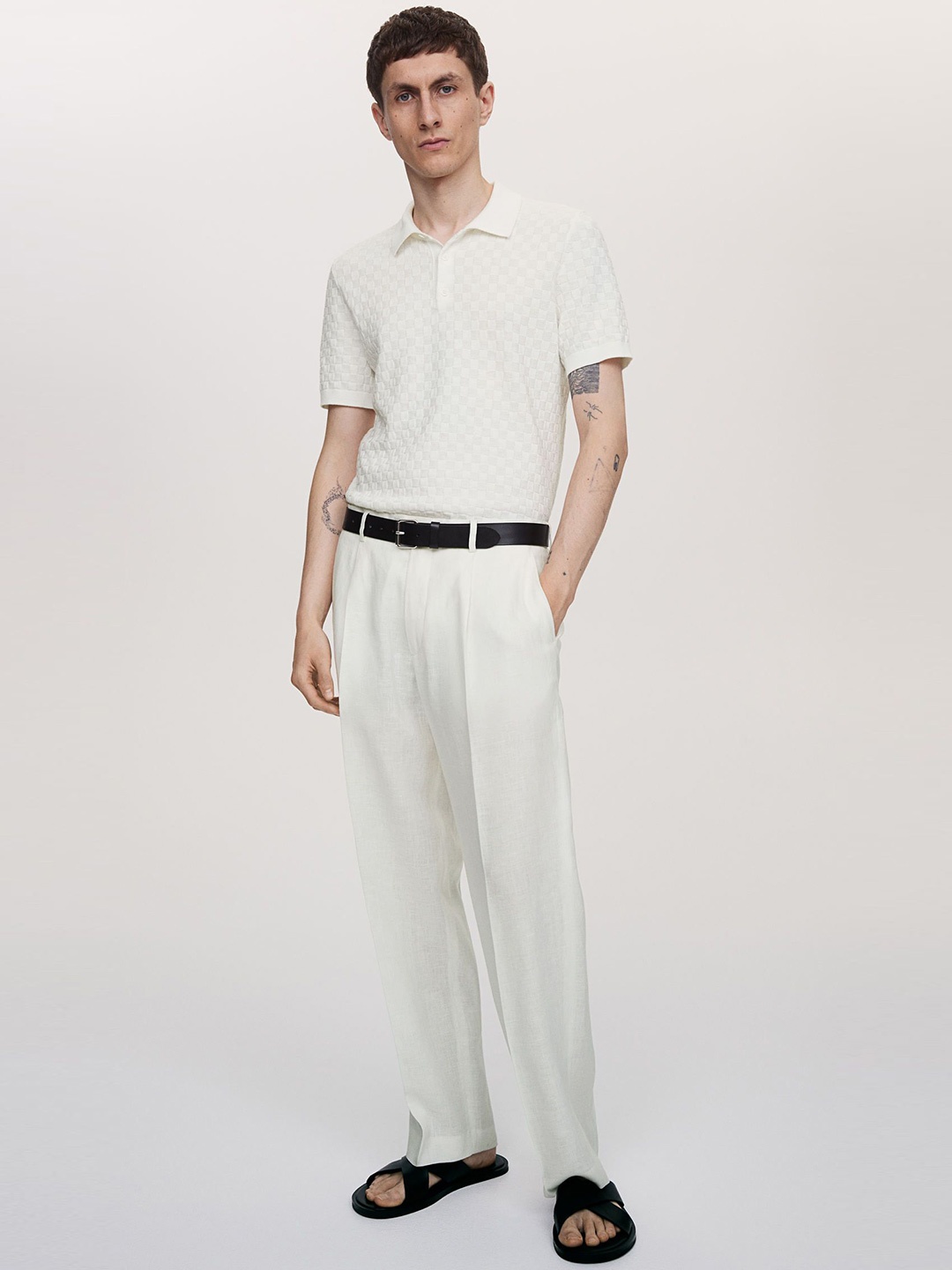 

H&M Slim Fit Textured-Knit Polo Shirt, White