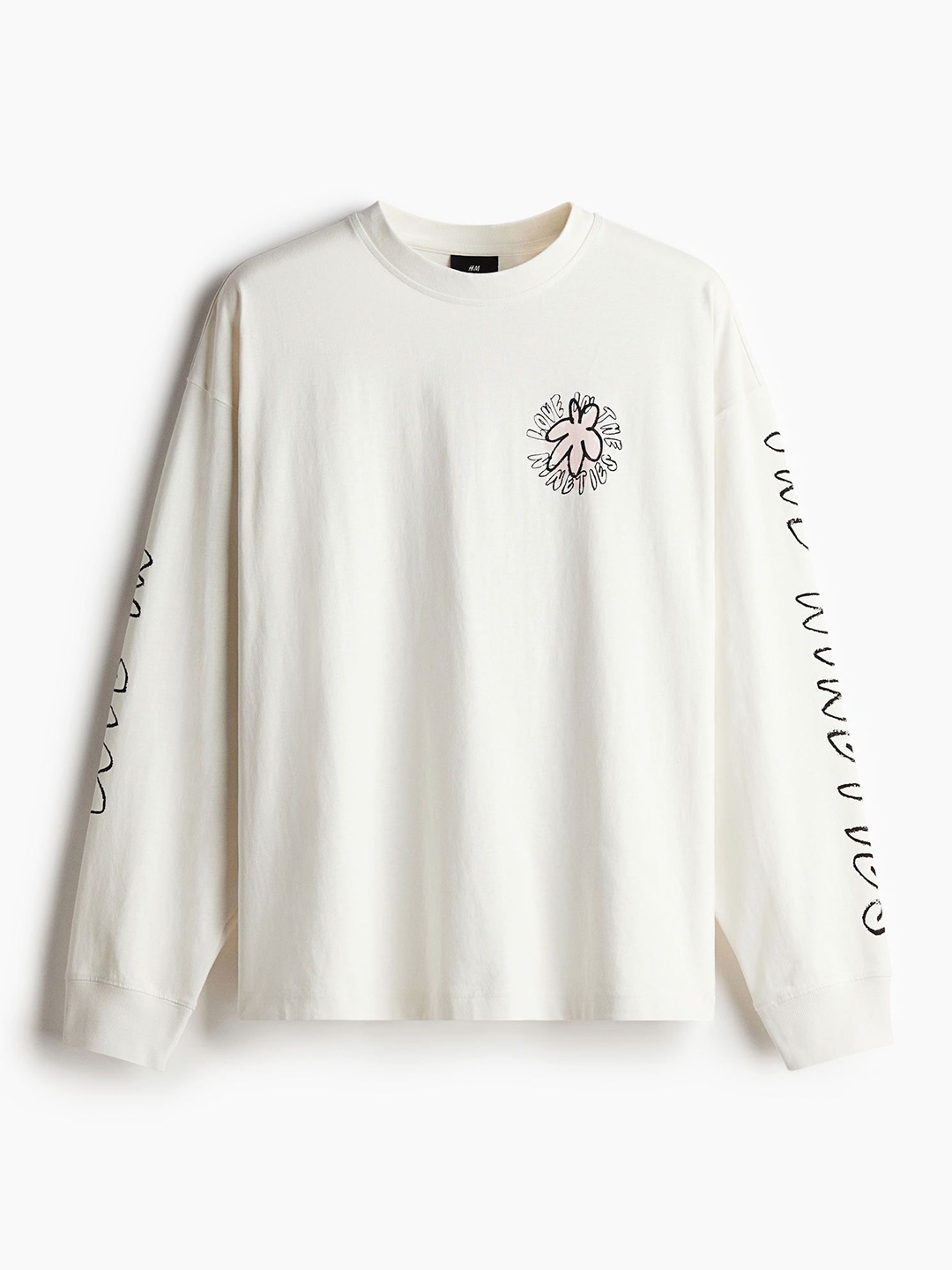 

H&M Oversized Fit Printed Jersey Top, Off white