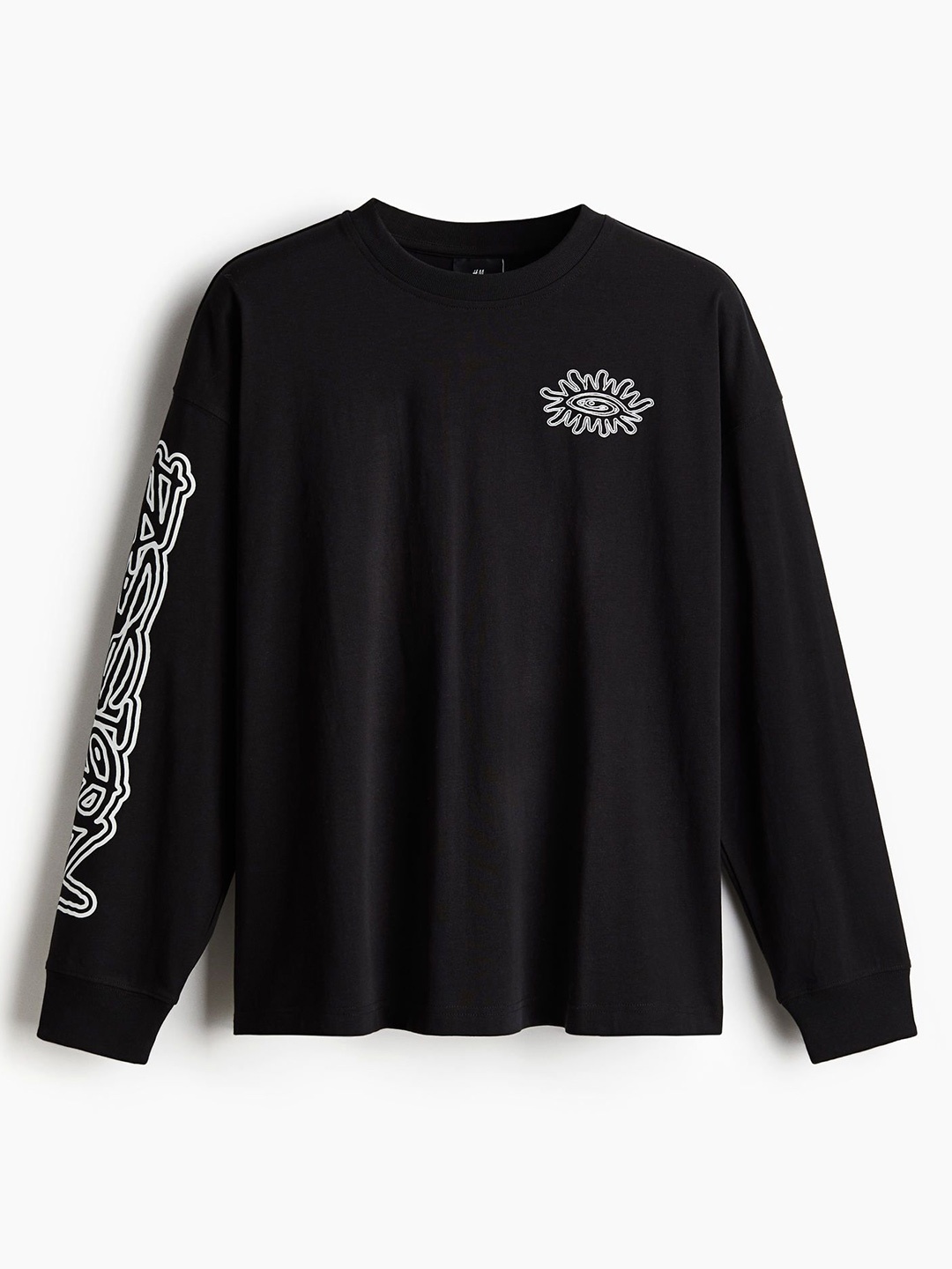 

H&M Printed Pure Cotton Oversized Fit Jersey Top, Black